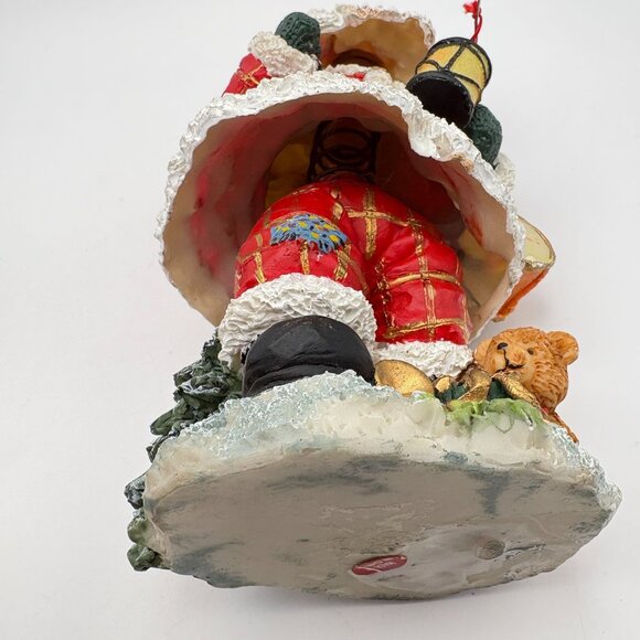 Santa Claus Christmas Figurine Bobble Lantern and Toy Basket Red Plaid Coat - Picture 10 of 11